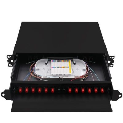 검은 선반 장착 섬유 단자 박스 FC 플러그반 ODF 24Core