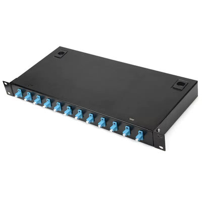 금속 선반 장착 플러그반 12 LC 두 부분으로 된 연결기 FTTH 단자 박스